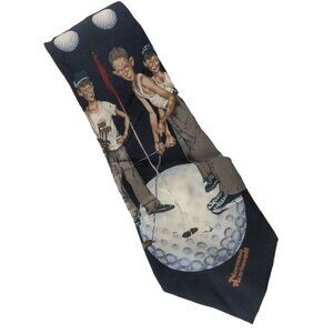 Vintage 1995 Norman Rockwell Brown & Bigelow Playing Golf Novelty Silk Necktie